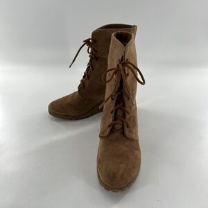 Nautica Womens Rendon Ankle Boots Wedge Faux Suede 9.5 Sherpa Fold Lace Up‎